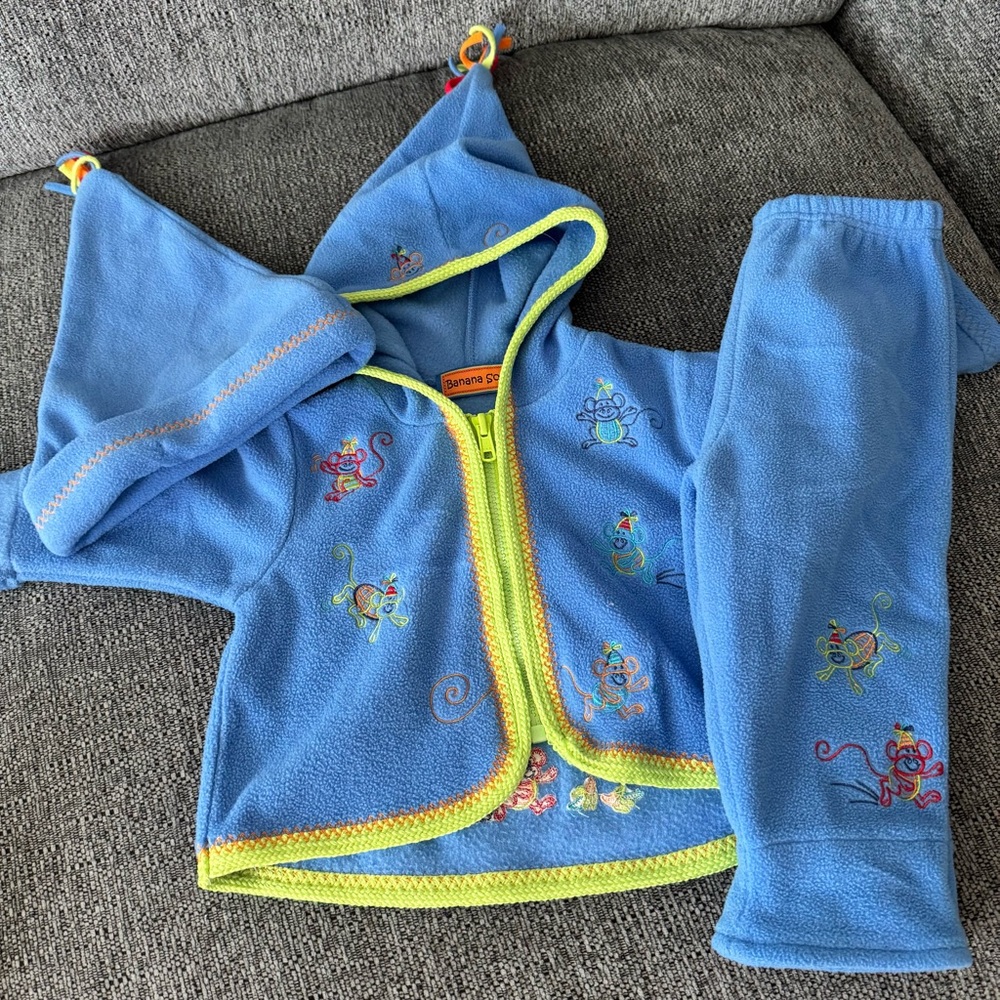 Banana Soup: Blue Fleece with Monkeys- Kids Matching Set